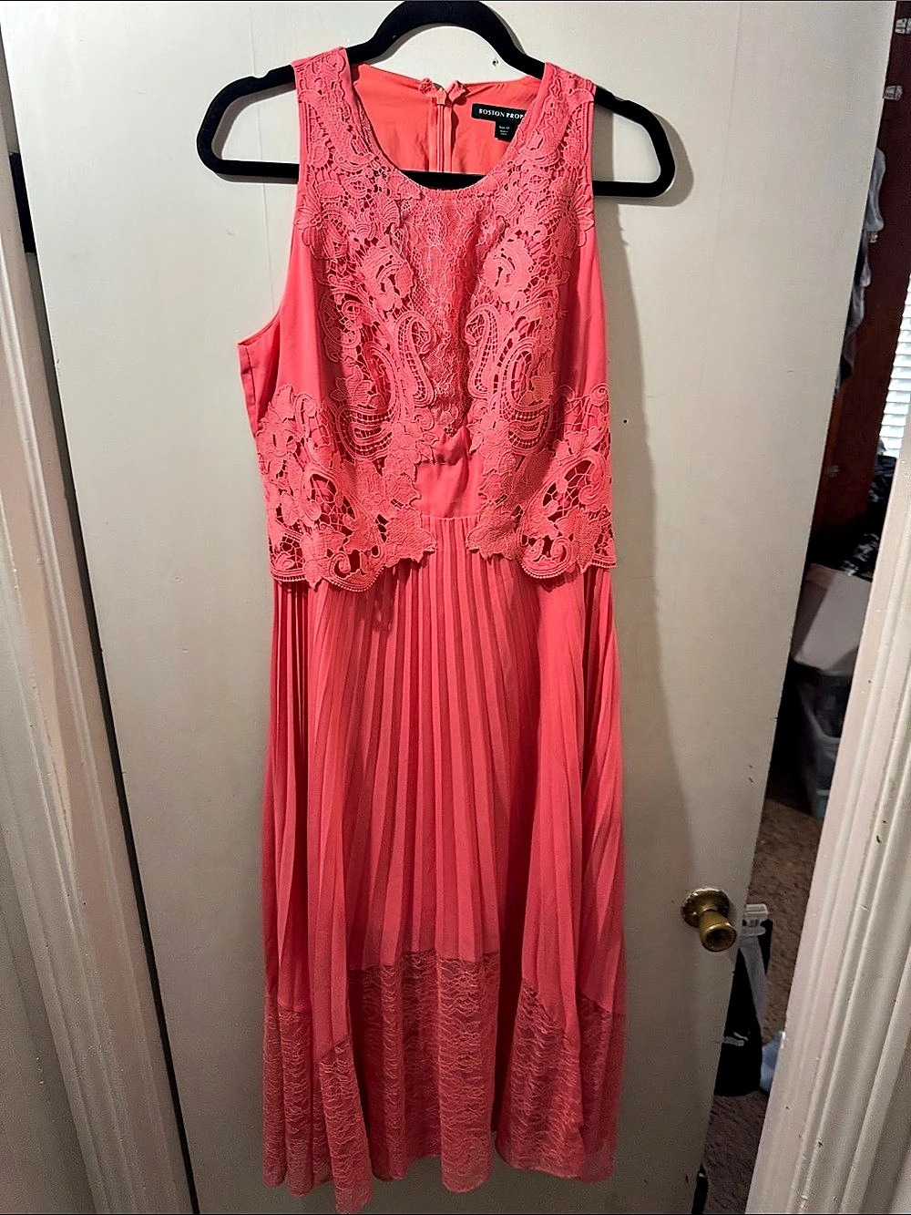 Boston Proper Lace Pleated Occasion Maxi Dress Pink Size 12 Like New